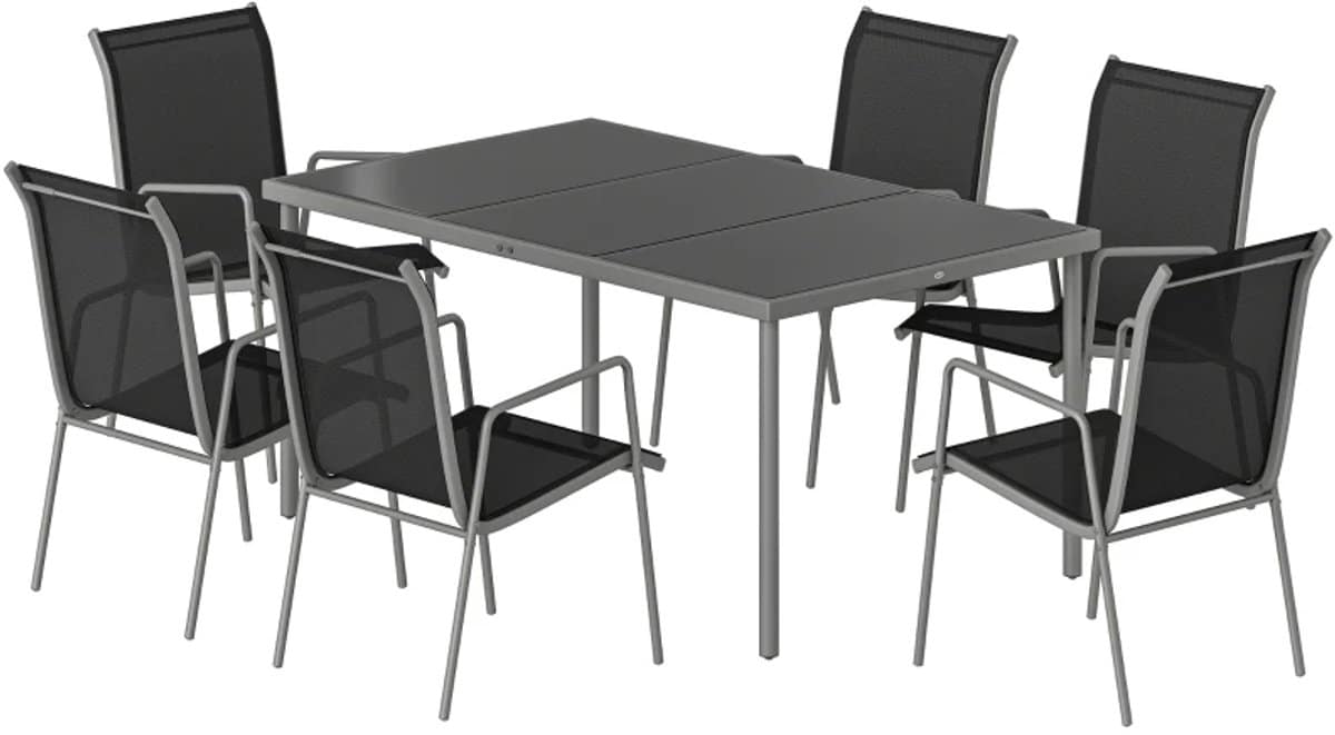tuinset 7 delige zitgroep met 1 tuintafel van veiligheidsglas