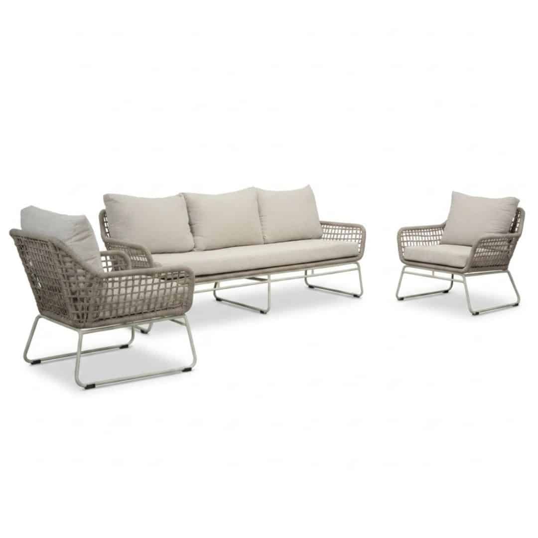 valencia stoel bank loungeset 5 personen | touw + aluminium | almond beige | 3 delig