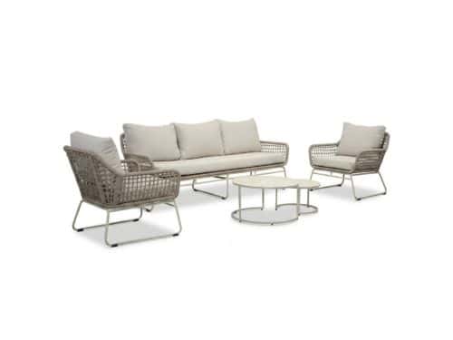 Valencia stoel-bank loungeset incl. Aurora tafel | touw + aluminium | Almond Beige | 4-delig