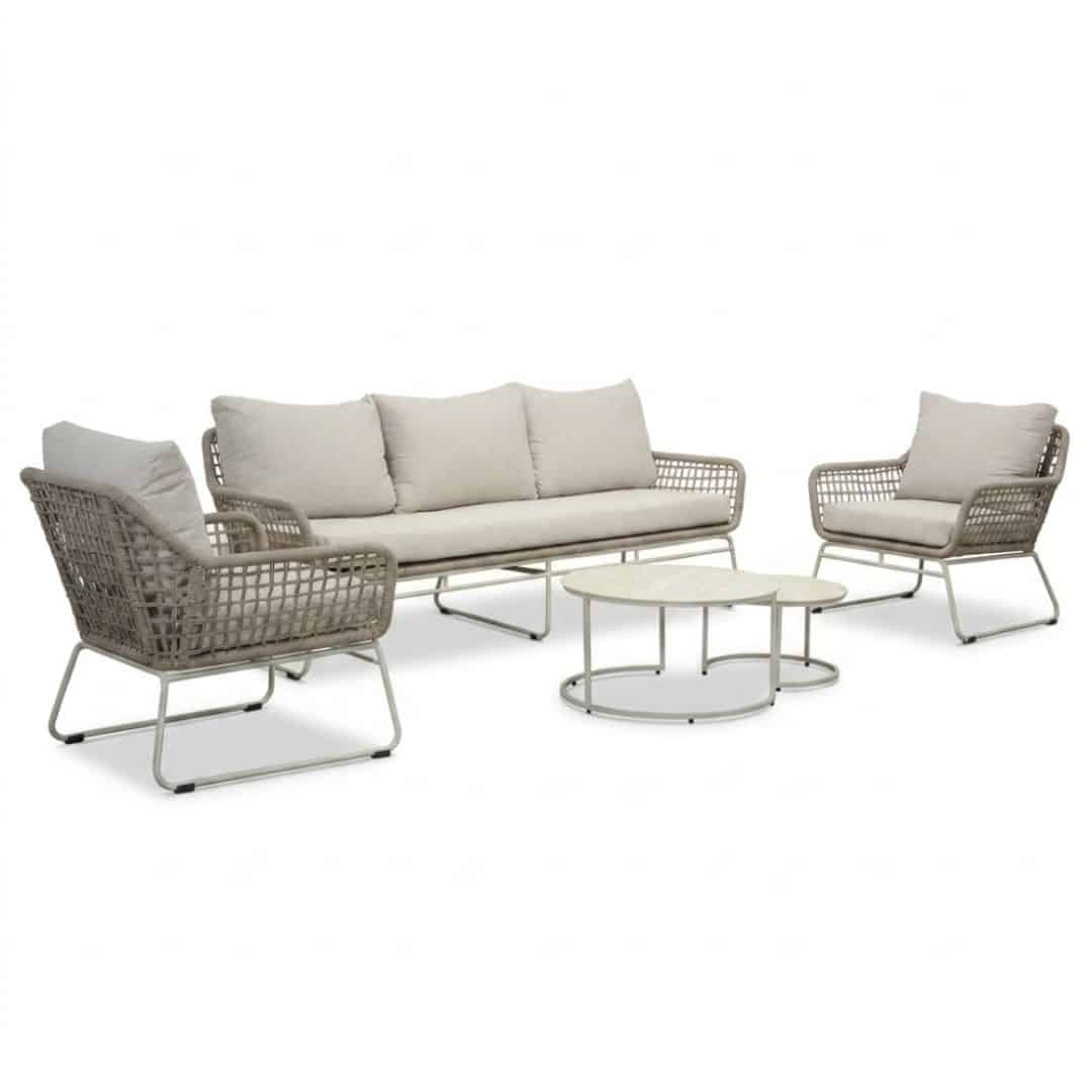 valencia stoel bank loungeset incl. aurora tafel | touw + aluminium | almond beige | 4 delig