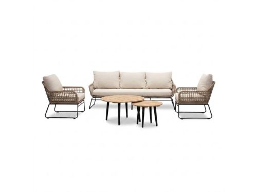 Valencia/Palermo stoel-bank loungeset 5 personen | touw + aluminium | Sahara Dust | 3-delig