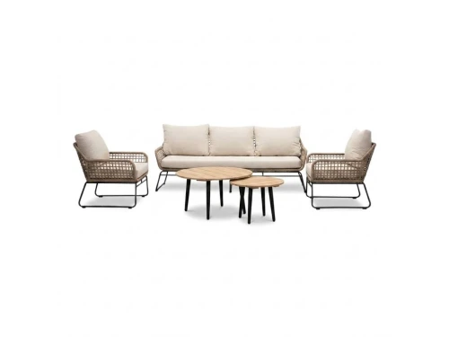 Valencia/Palermo stoel-bank loungeset 5 personen | touw + aluminium | Sahara Dust | 3-delig