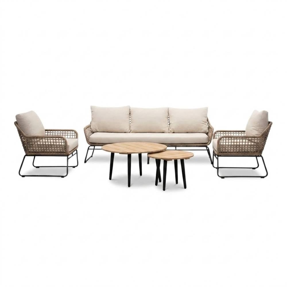 valencia/palermo stoel bank loungeset 5 personen | touw + aluminium | sahara dust | 3 delig