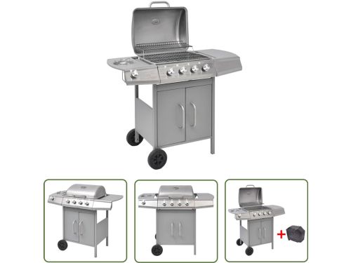 vidaXL Bbq - Gasbarbecue - Gasbarbecue 4+1 kookzone zilver