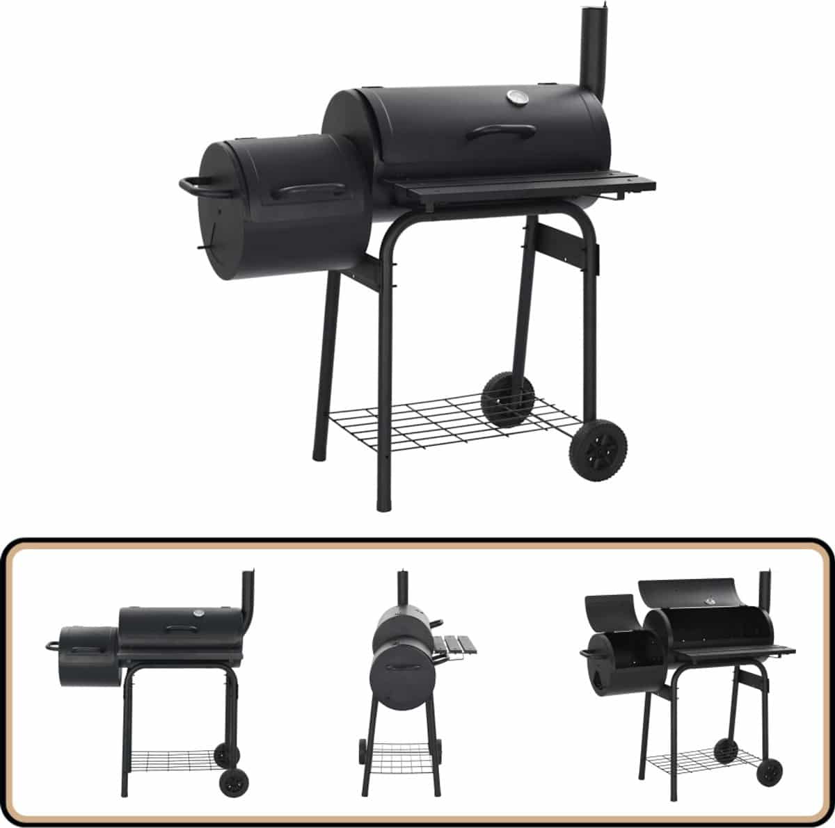 vidaxl rookbarbecue houtskool zwart 3 roosters rookbarbecue