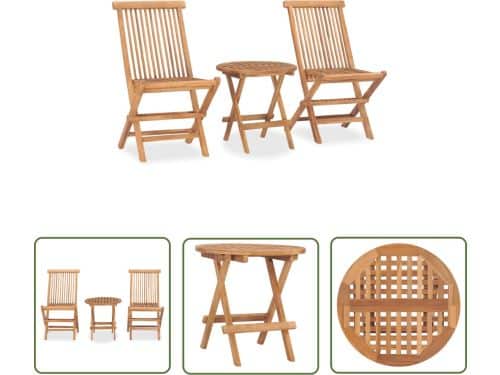 vidaXL Teak Hout - Tuinbank - 3-delige Tuinset inklapbaar massief
