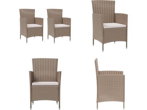 vidaXL Tuinstoelen 2 st met kussens poly rattan beige