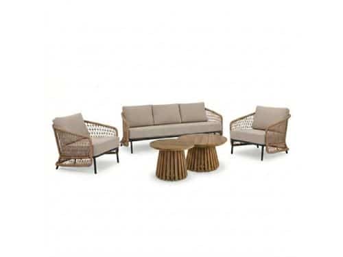 Vienna/Palau stoel-bank loungeset 5 personen | wicker + aluminium | zand | 5-delig