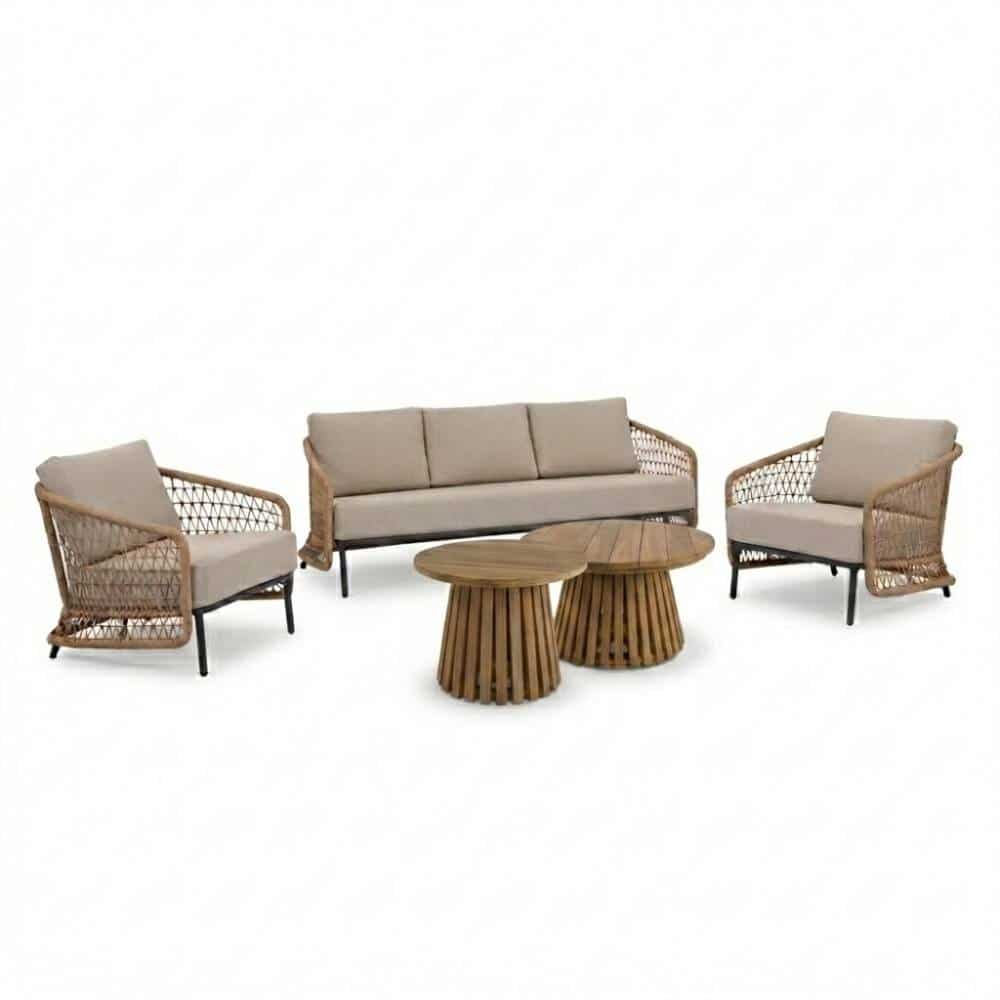 vienna/palau stoel bank loungeset 5 personen | wicker + aluminium | zand | 5 delig