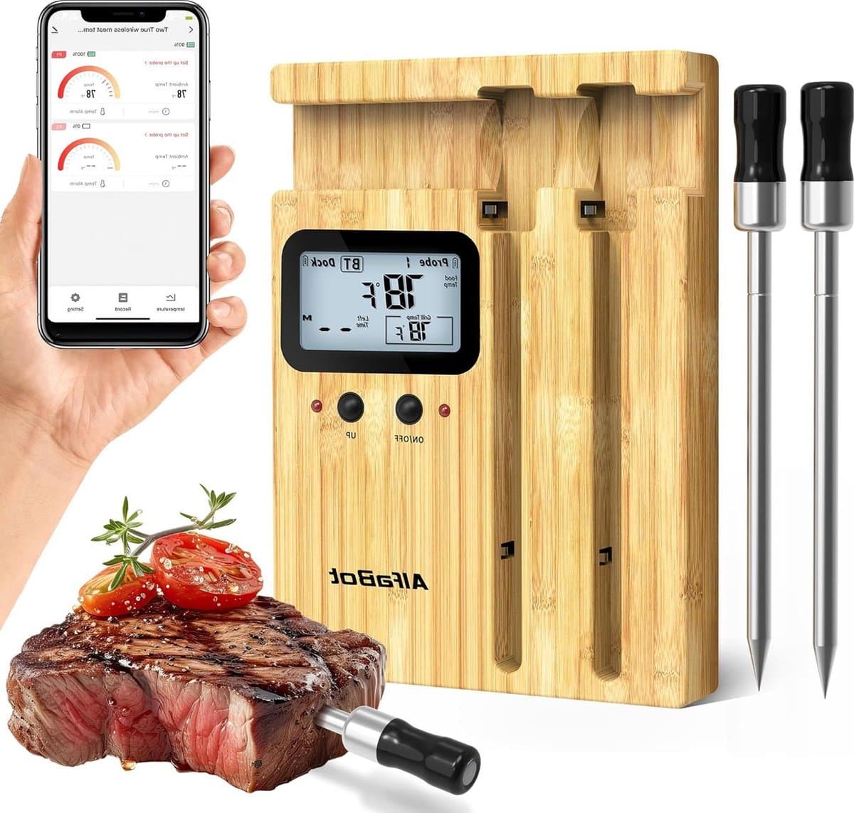 vleesthermometer draadloze intelligente vleesthermometer 2 sondes bluetooth