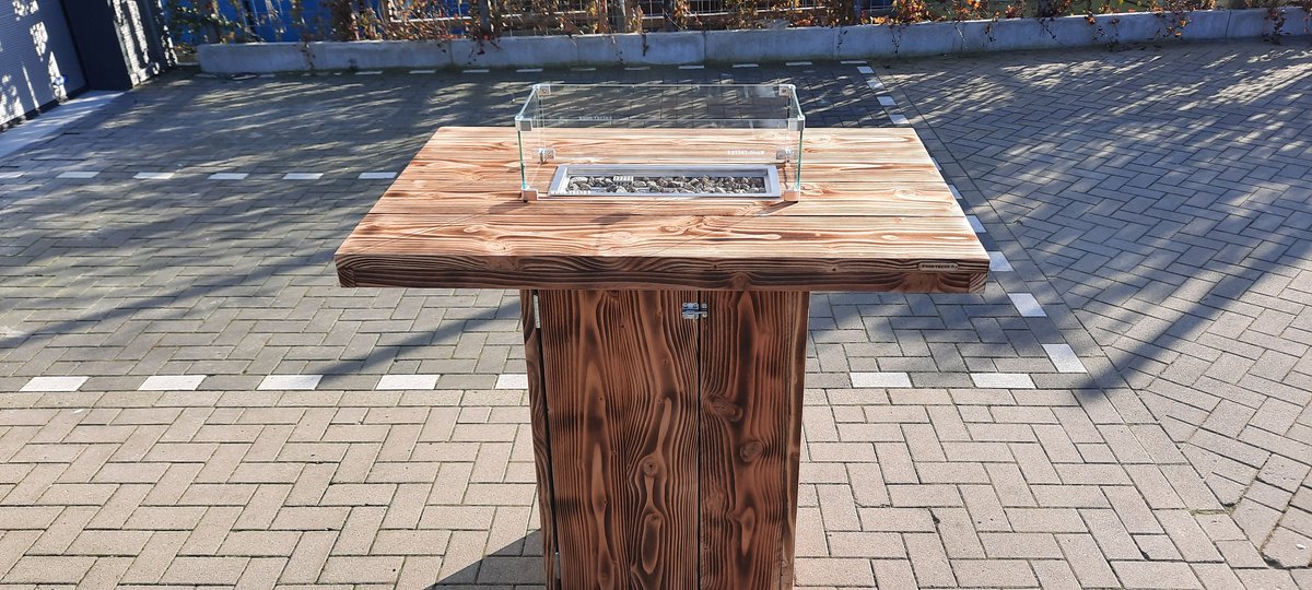 vuurtafel sta tafel ”celebration” terrasverwarmer douglas burnd hout 80x120x110cm