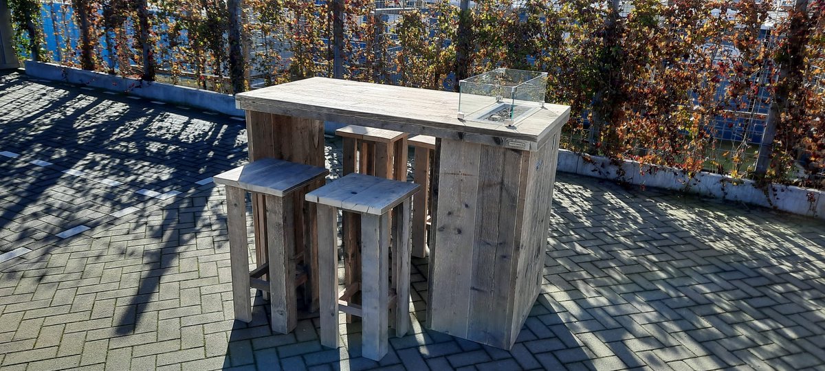 vuurtafel sta tafel set “split” van gebruikt steigerhout 80x160cm