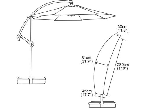 Waterdichte Parasolhoes 280 x 30 x 81/45 cm