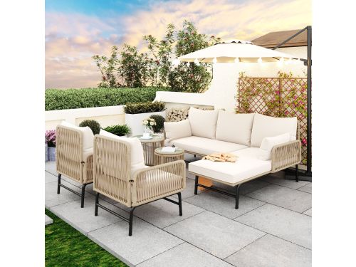 Wishdor Loungeset Buiten - 6-Delige Tuinset - Rope (Touw) &
