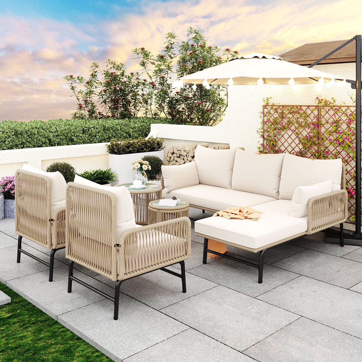 wishdor loungeset buiten 6 delige tuinset rope (touw) &