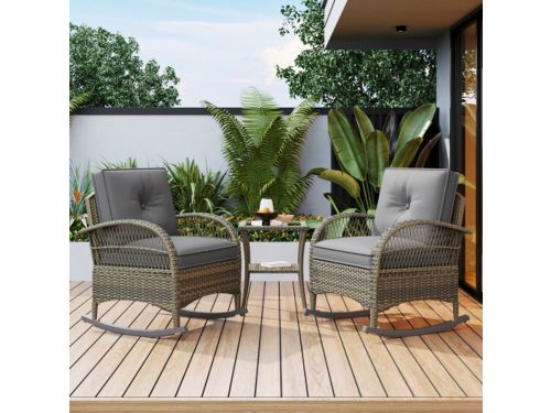 Zubaliya Rattan Balkonset 3-delig - Grijs - 2 Schommelstoelen
