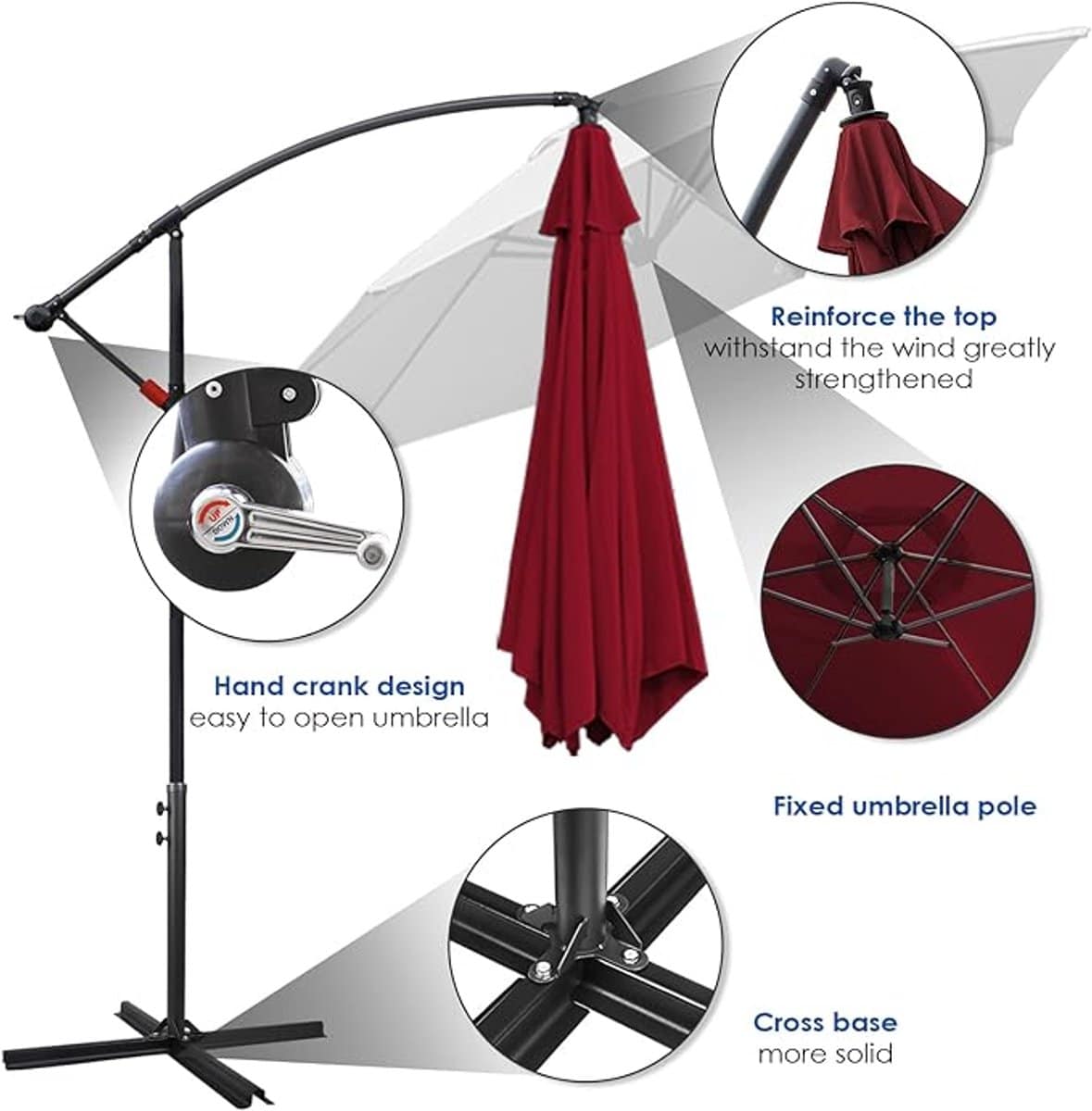 zweefparasol 300 cm aluminium met zwengel en kantelfunctie
