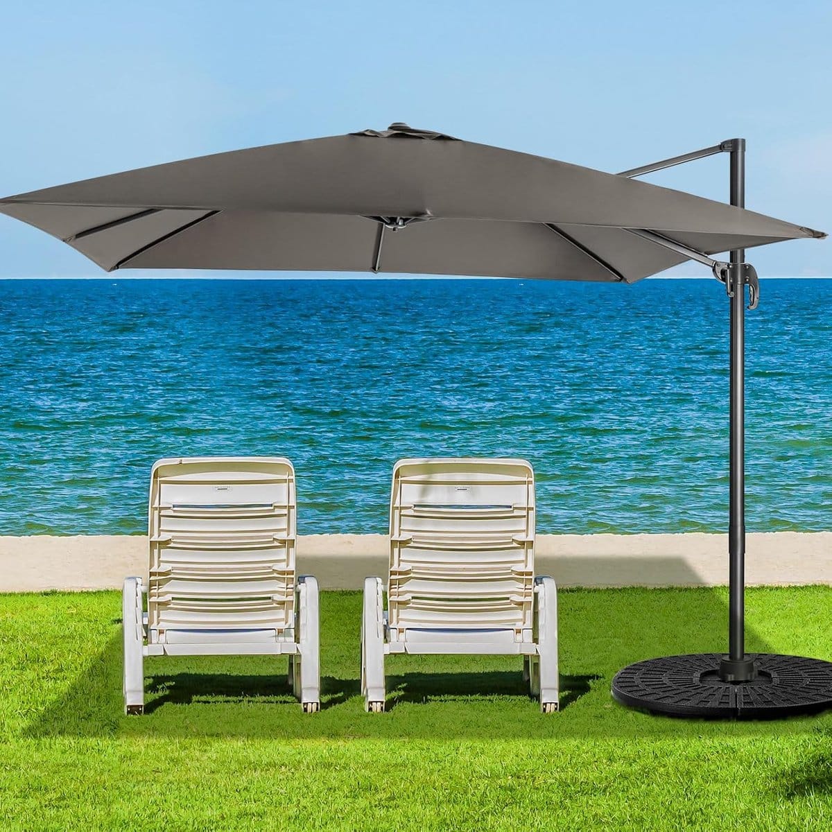 zweefparasol 300×300 cm vierkant 360° draaibaar, kantelbaar met zwengel