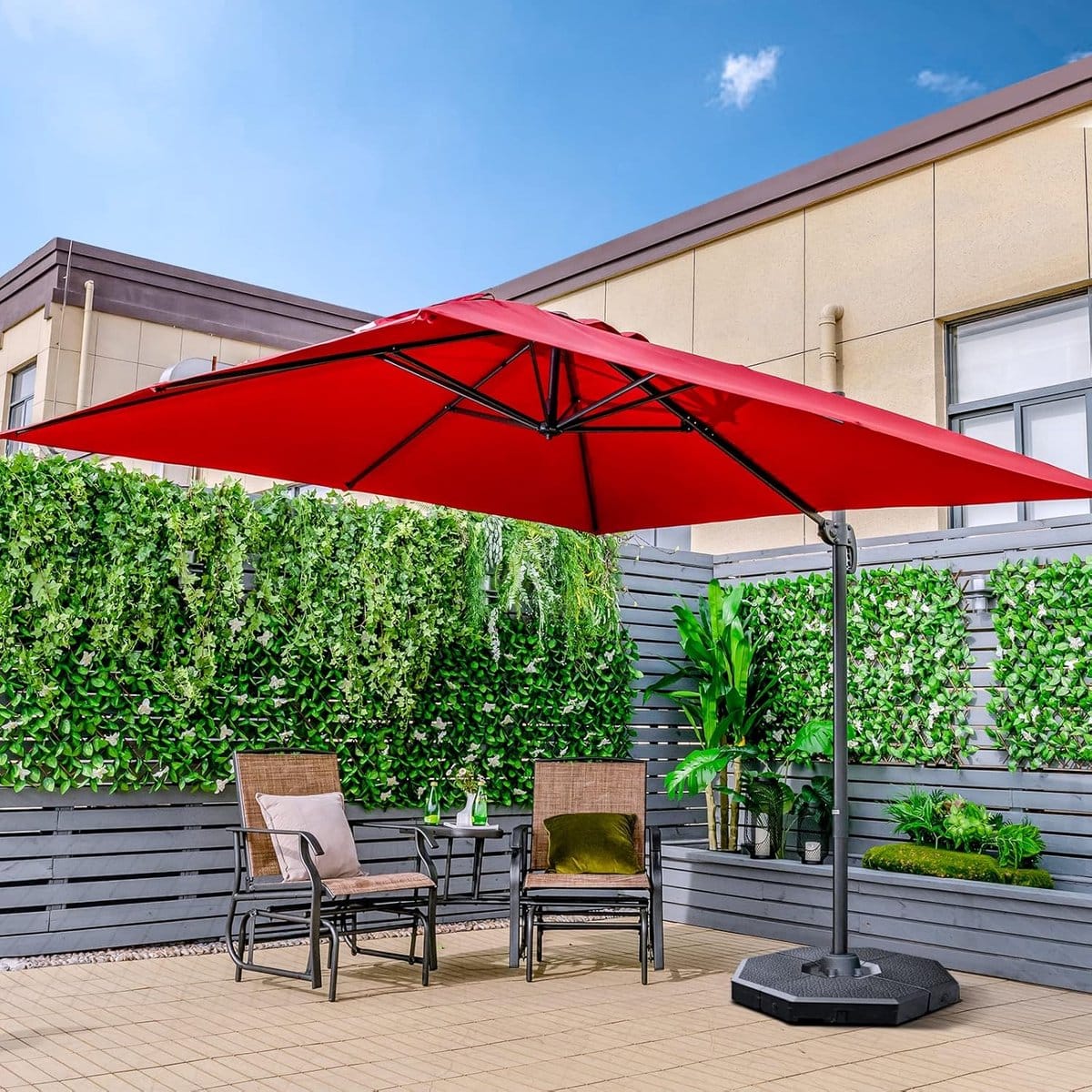 zweefparasol 300×300 cm wijnrood vierkante cantilever parasol voor tuin