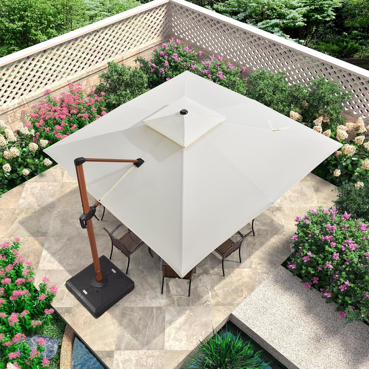 zweefparasol 330×330 cm vierkant dubbel dak 360° draaibaar