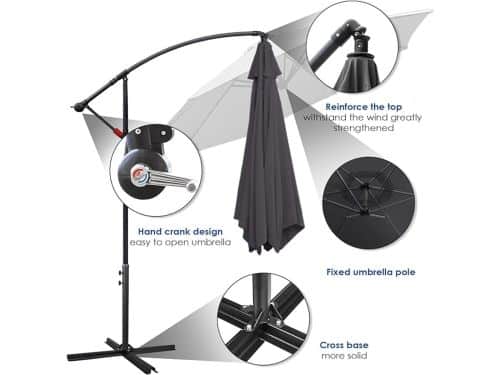 Zweefparasol Aluminium - Premium Aluminium Zweefparasol met Zwengel, Kantelbare Zonwering