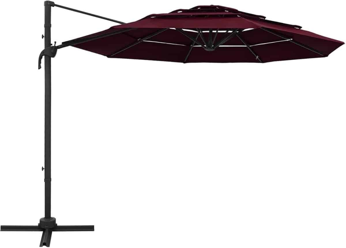 zweefparasol bordeauxrood tuinparasol marktparasol terras buiten 4 laags