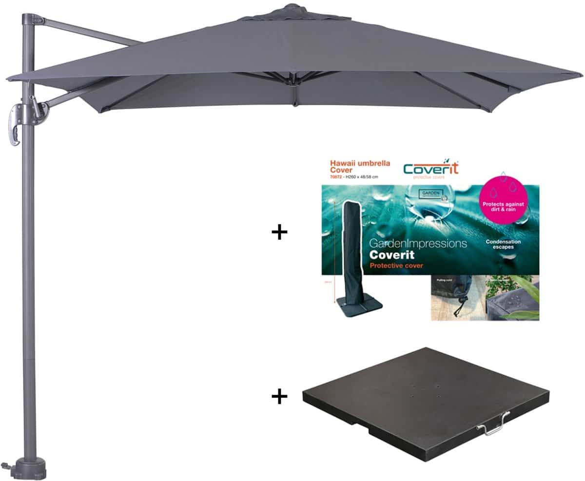 zweefparasol hawaii s met voet en hoes donkergrijs