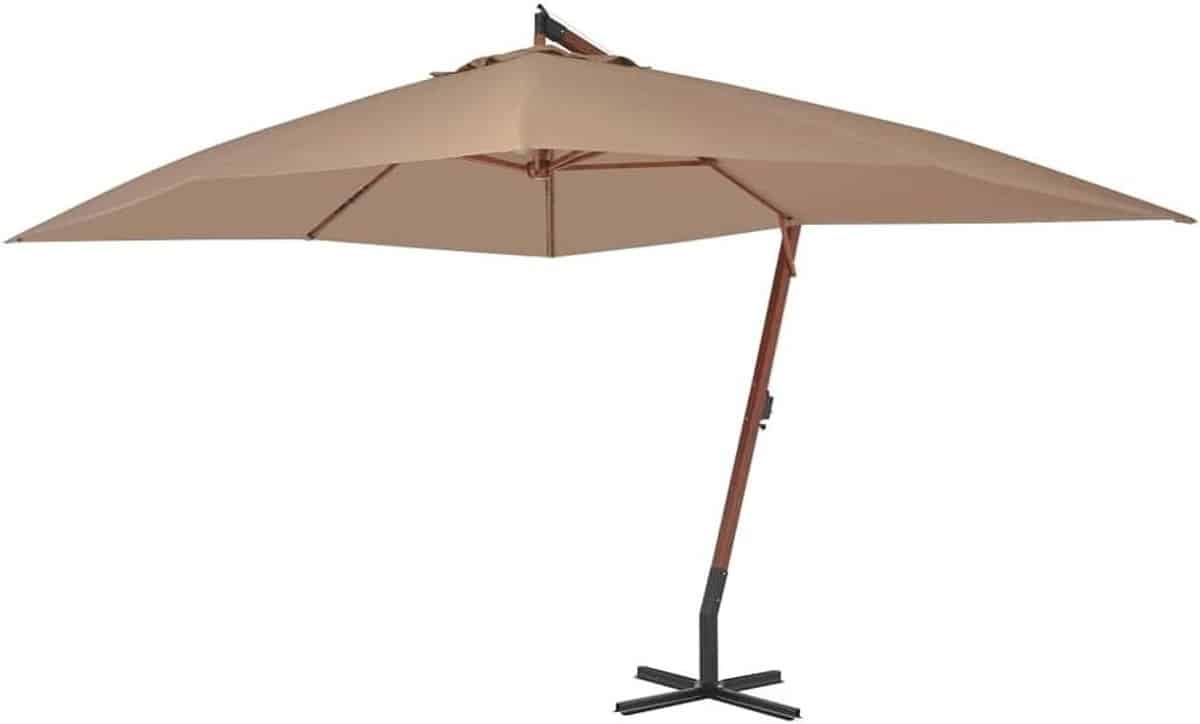 zweefparasol houten mast tuinparasol schaduwdoek buiten ontspannen