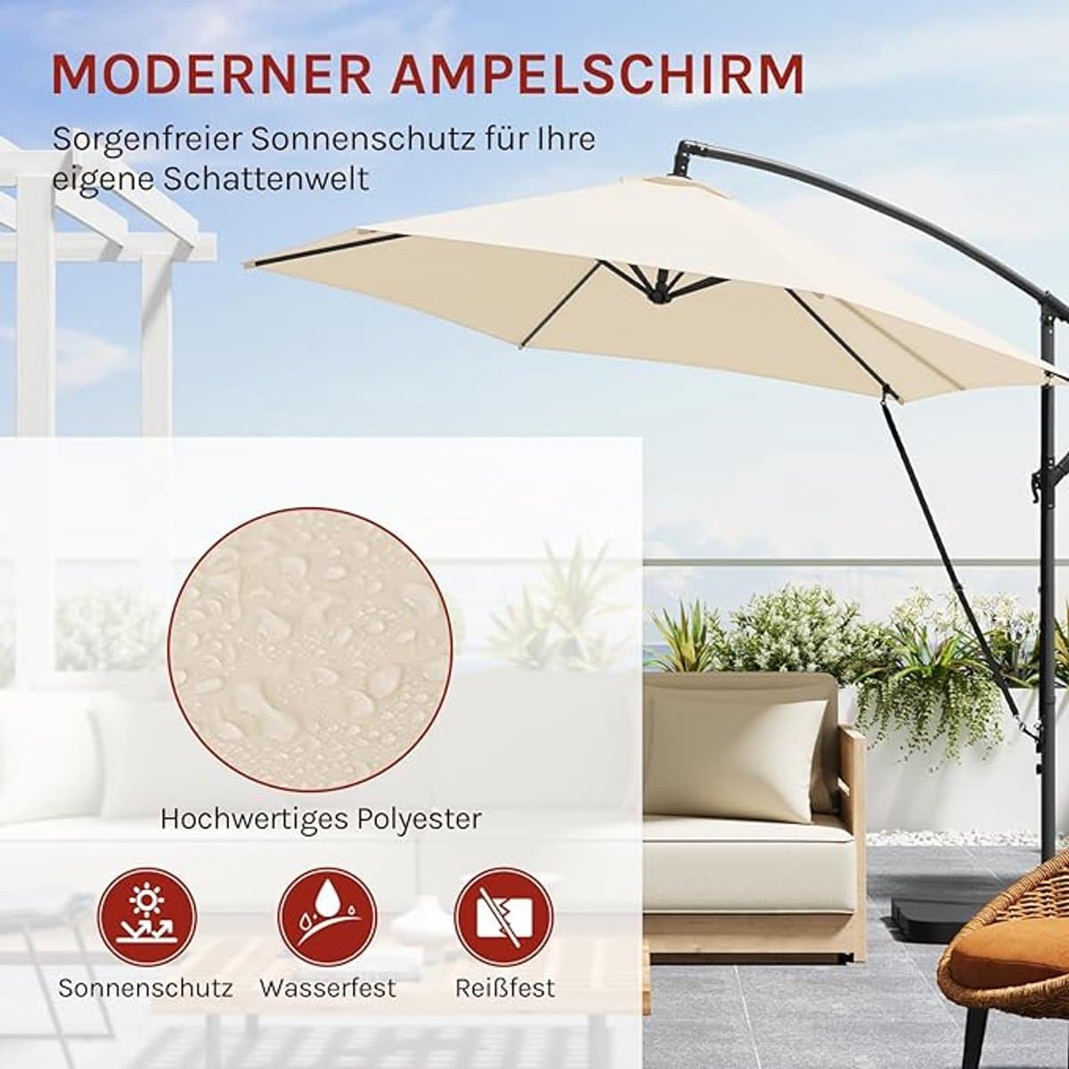 zweefparasol Ø310 cm rond kantelbaar & draaibaar, uv