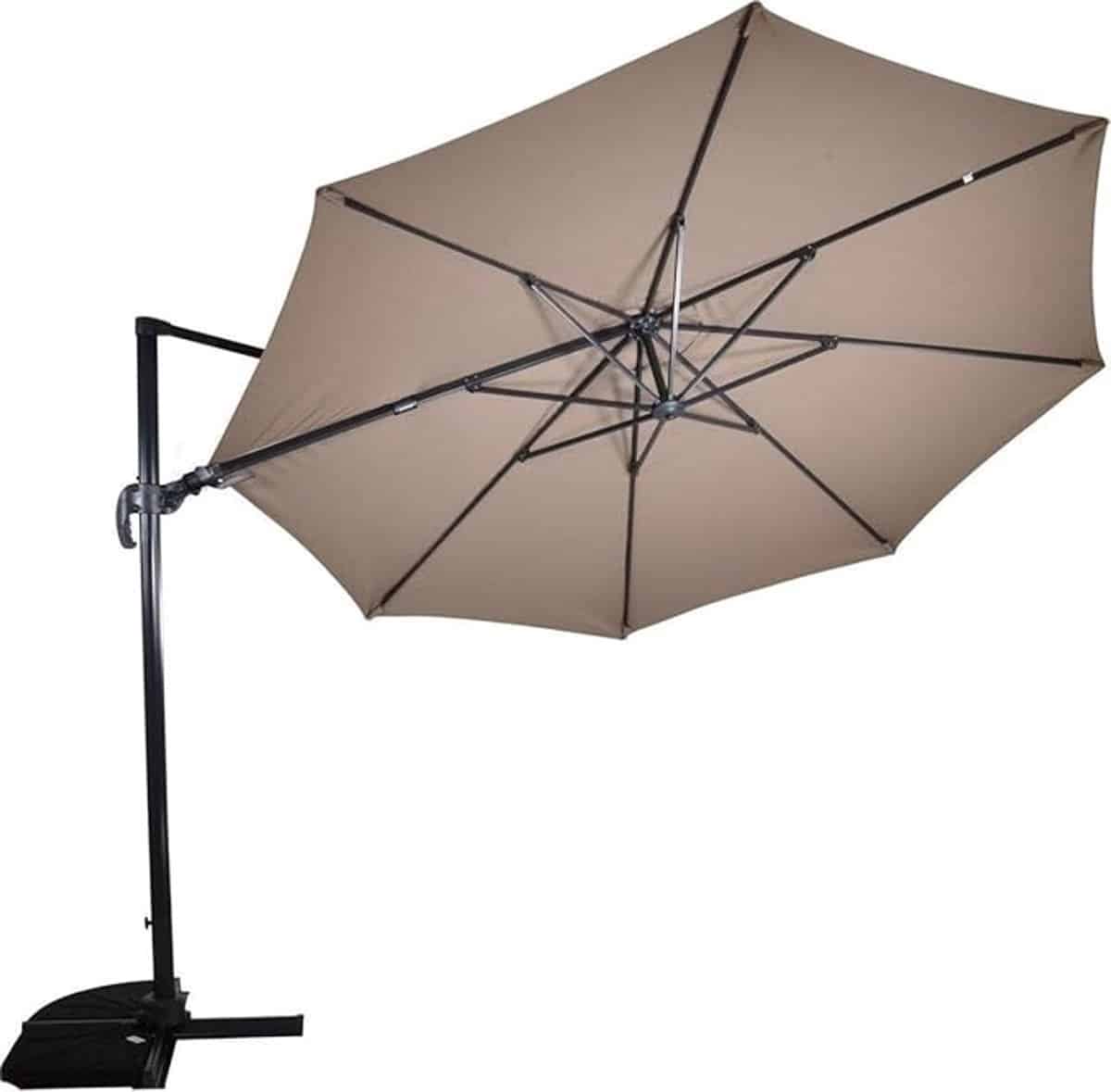 zweefparasol Ø350 cm taupe met kruisvoet en auto tilt