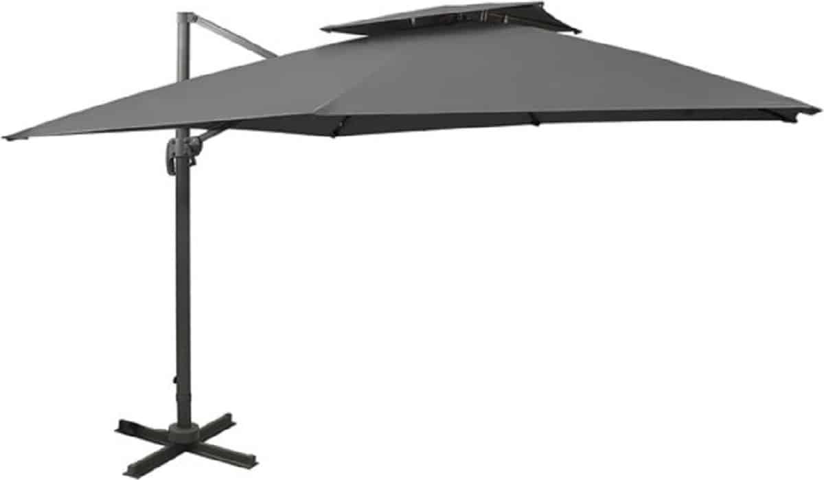 zwevende parasol antraciet met dubbel dak | watervast uv