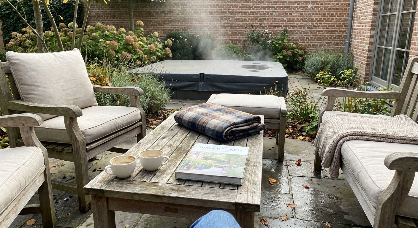 Gezellige tuin met jacuzzi en koffietafel