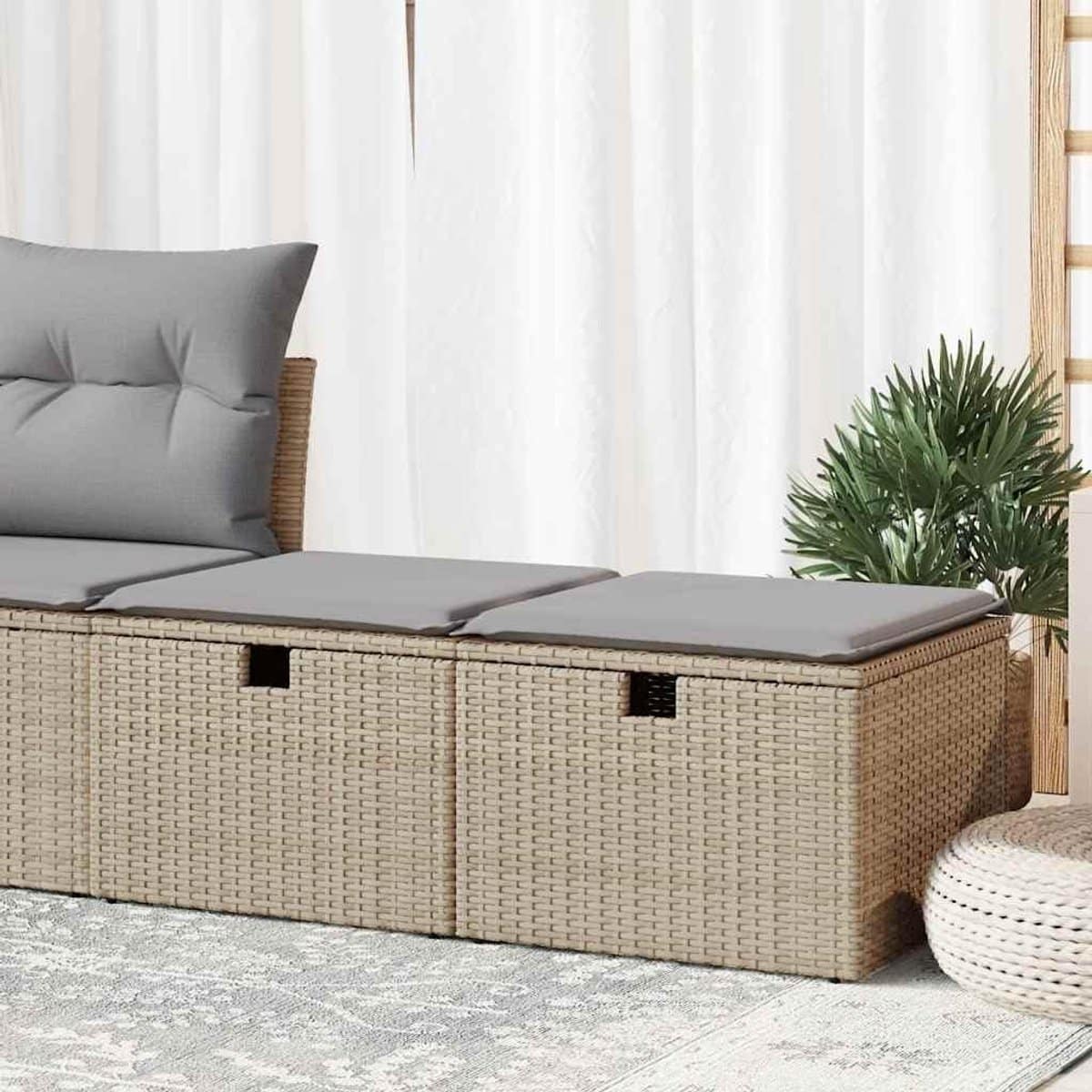 2 delige tuinbankset met kussen, beige, polyrotan, acacia, tuinmeubelset
