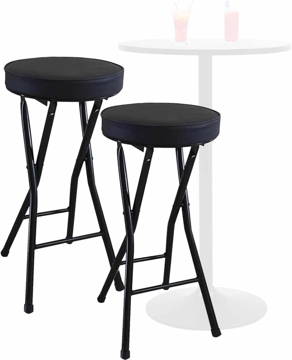 2 stuks draagbare ronde gewatteerde inklapbare barkruk, 63 cm rugloze