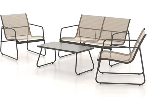 4-delige Tuinmeubelset met Tafel, Bank en 2 Stoelen
