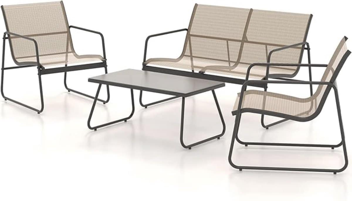 4 delige tuinmeubelset met tafel, bank en 2 stoelen
