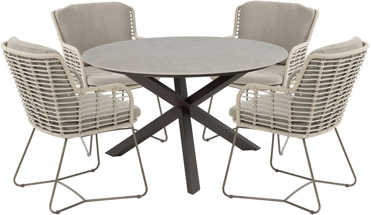 4 seasons fabrice tuinset 5 delig prado tuintafel Ø130 cm