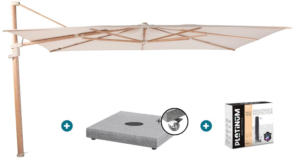 4 seasons finca zweefparasol 4×3 m zand/houtlook met finca