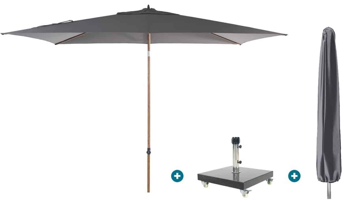 4so azzurro stokparasol 200×300 cm. houtlook/charcoal granada voet en
