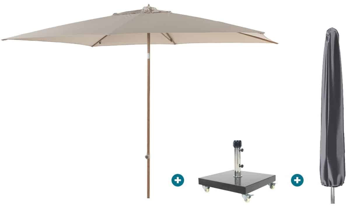 4so azzurro stokparasol 200×300 cm. houtlook/zand granada voet en