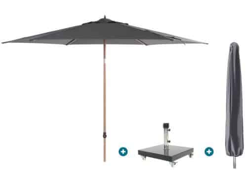 4SO Azzurro stokparasol 300 cm. - Houtlook/Charcoal Granada voet en