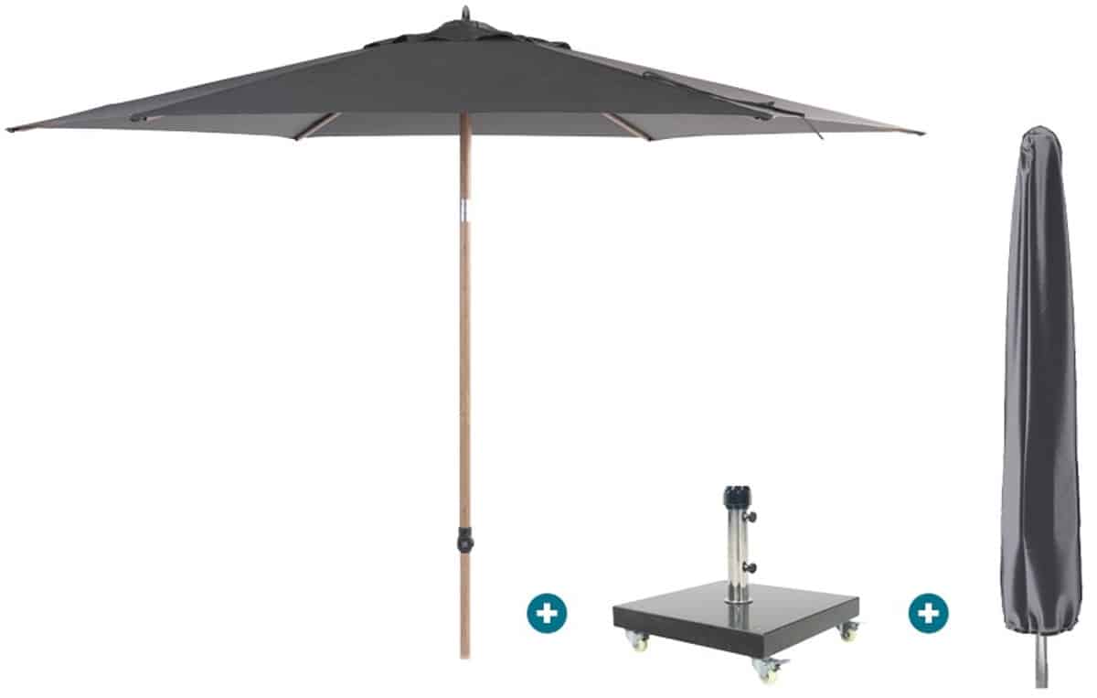 4so azzurro stokparasol 300 cm. houtlook/charcoal granada voet en