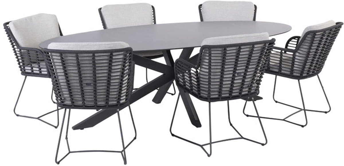 4so fabrice diningset met privada tafel antraciet ellipse 240