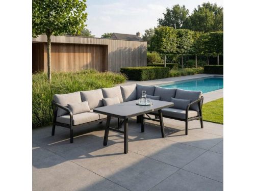 Attica dining loungeset 6 personen | aluminium + touw | antraciet | 4-delig - 265x204cm