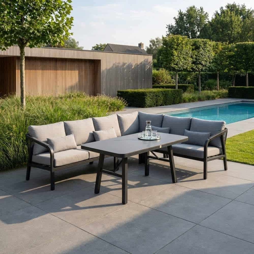 attica dining loungeset 6 personen | aluminium + touw | antraciet | 4 delig 265x204cm