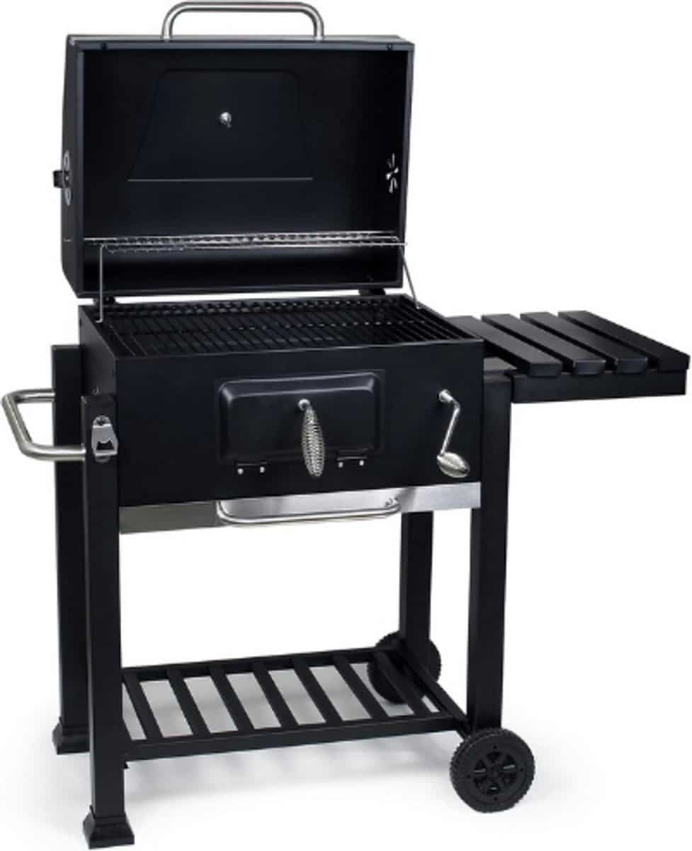 barbecue trolley met deksel, houtskool bbq met legplank en brandklep