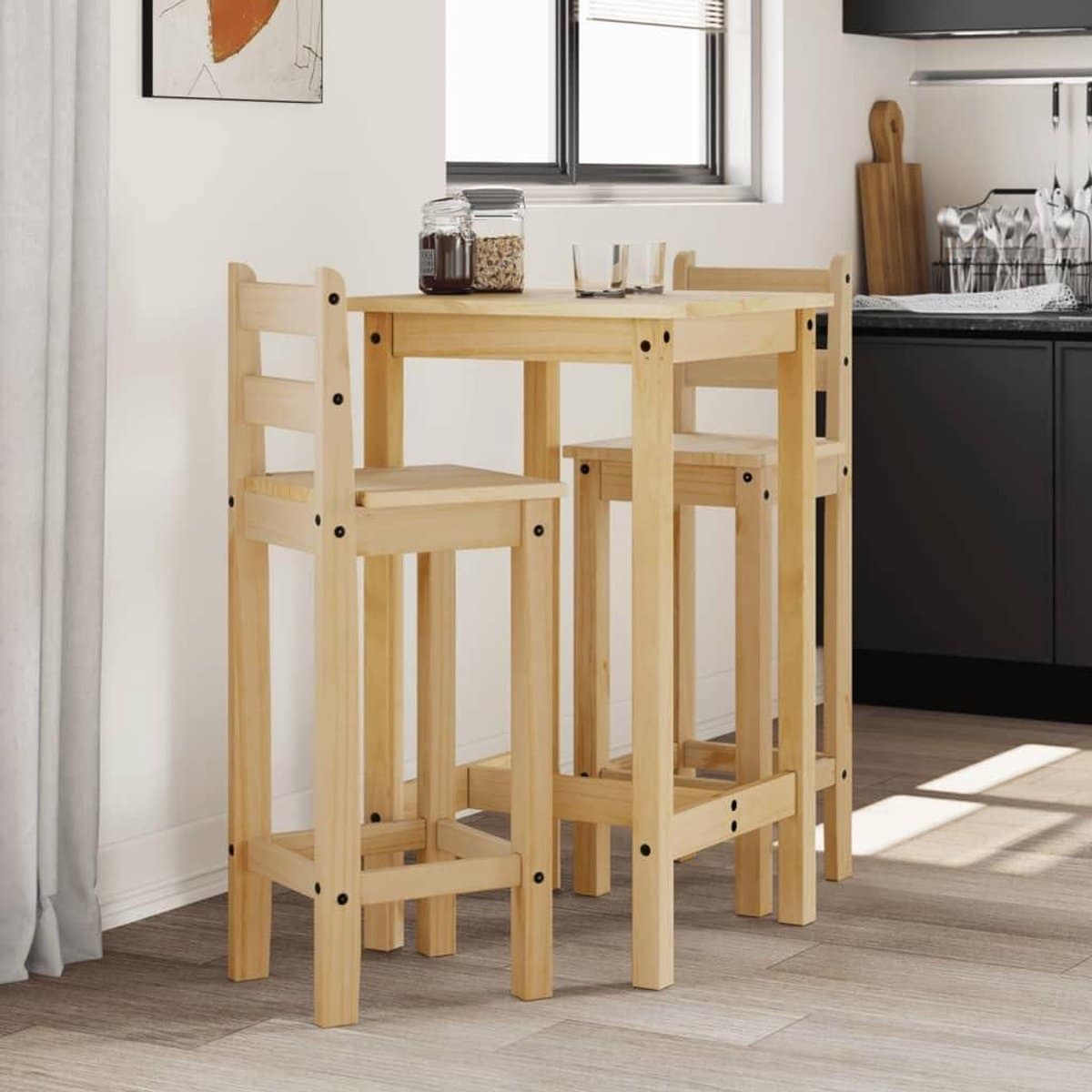 barset 3 delig houten bistrotafel buiten zitten massief