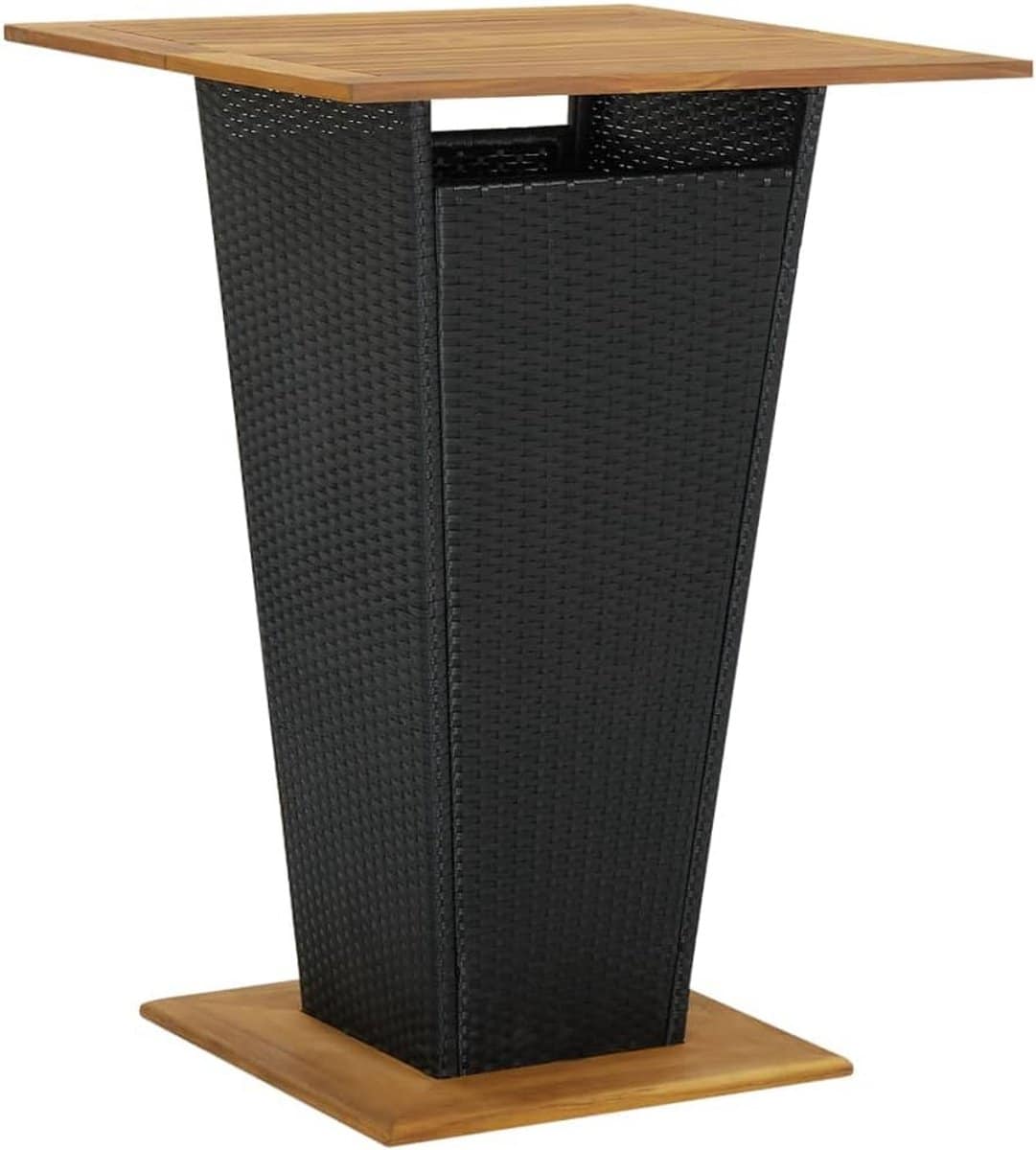 bartafel buiten zwart poly rattan en massief hout 80x80x110 cm
