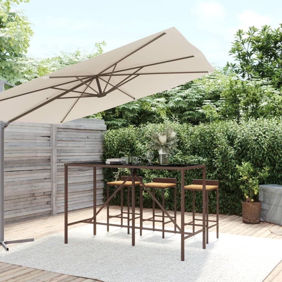 bartafel met glasplaat hoge tafel buiten dineren
