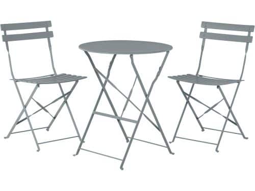 Bistroset Grijs 3-Delig Tuin en Balkon - Inklapbare Ronde Tafel